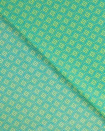 Tissu Coton Léger Indien Turquoise Motif Ethnique Jaune - Mercerine