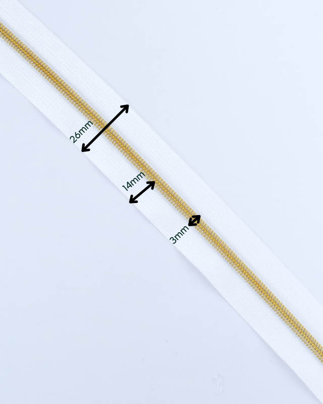 Fermeture au mètre - Blanc Or - 3 ou 5mm