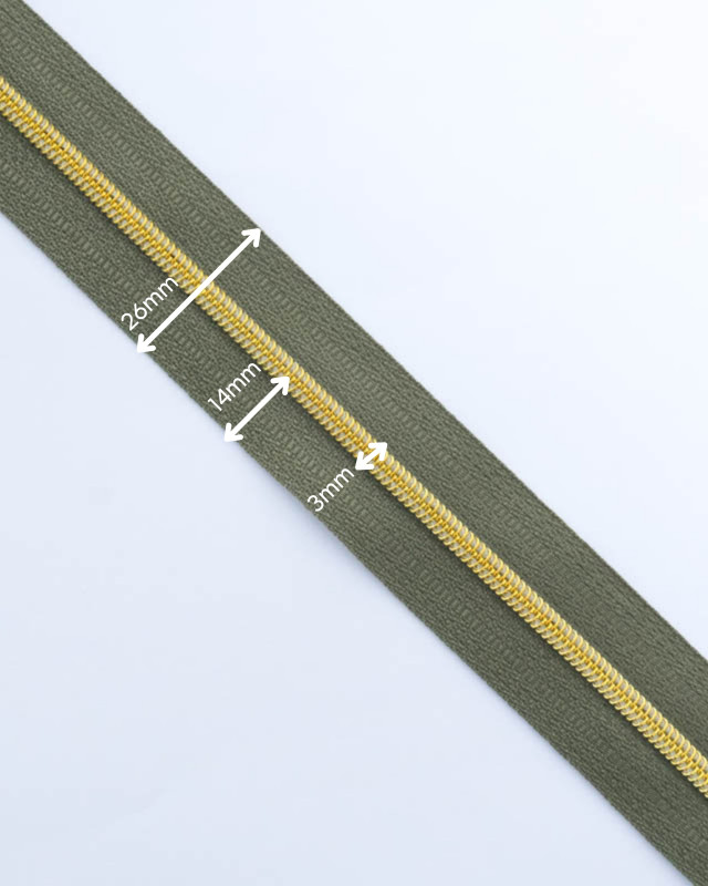 Fermeture au mètre - Kaki Or - 3 ou 5mm