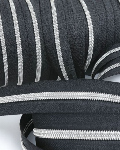 Fermeture au mètre - Noire Argent - 3 ou 5mm - Mercerine