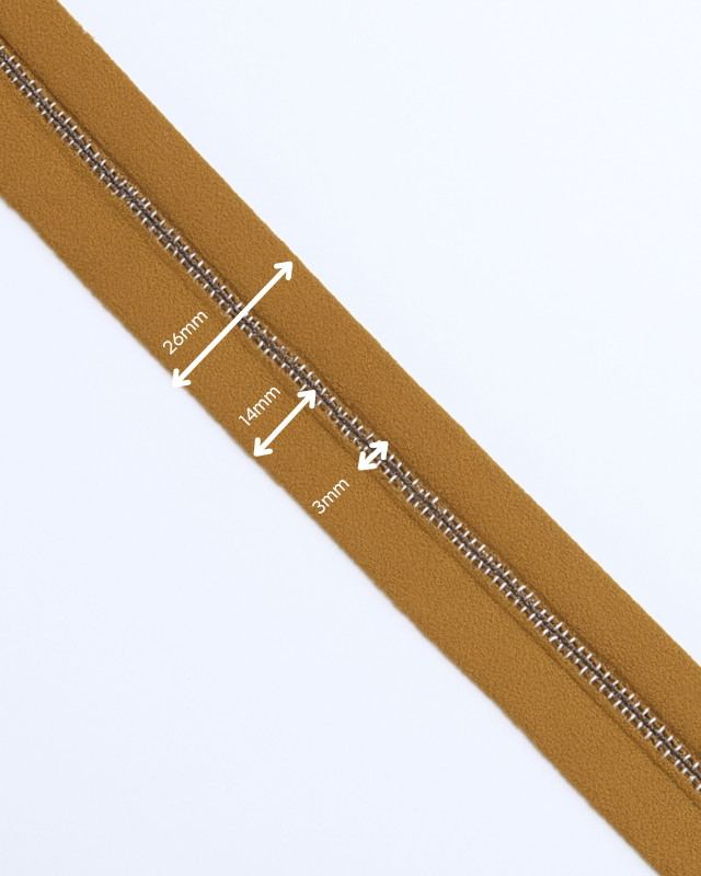 Fermeture au mètre - Ocre Argent - 3 ou 5mm - Mercerine