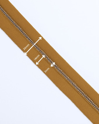 Fermeture au mètre - Ocre Argent - 3 ou 5mm - Mercerine
