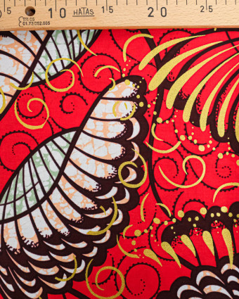Tissu Wax Rouge Motif Or Lurex - Mercerine