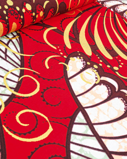 Tissu Wax Rouge Motif Or Lurex