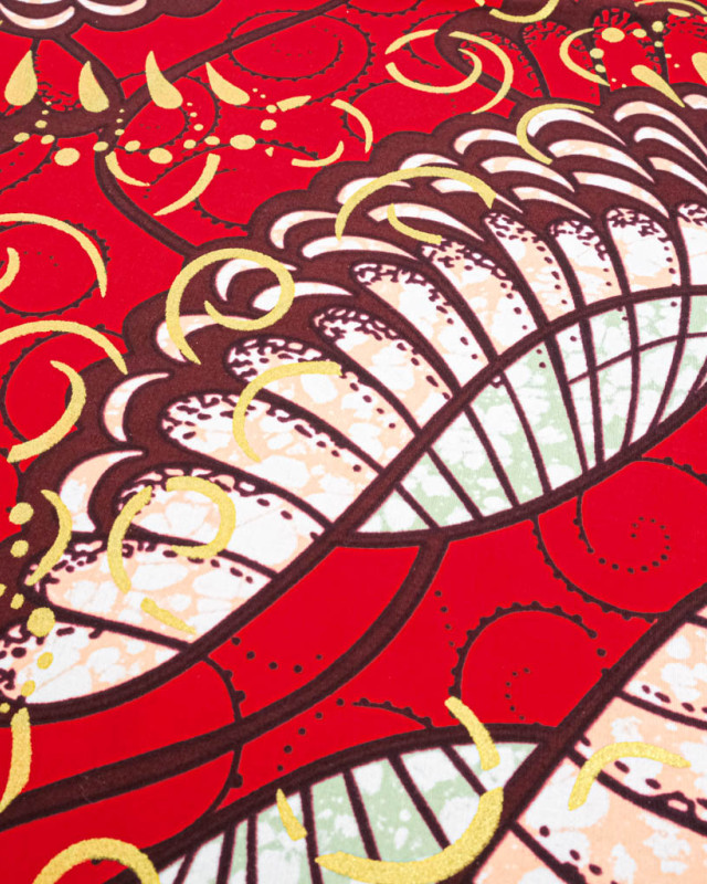Tissu Wax Rouge Motif Or Lurex - Mercerine