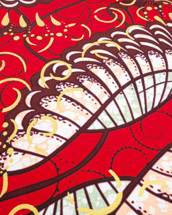 Tissu Wax Rouge Motif Or Lurex - Mercerine