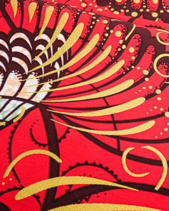 Tissu Wax Rouge Motif Or Lurex - Mercerine