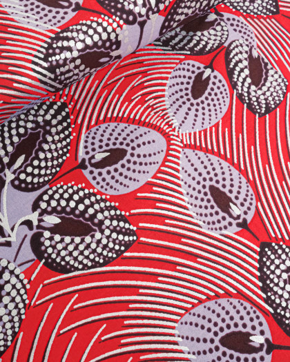 Tissu Wax Rouge Motif Parme Lurex - Mercerine