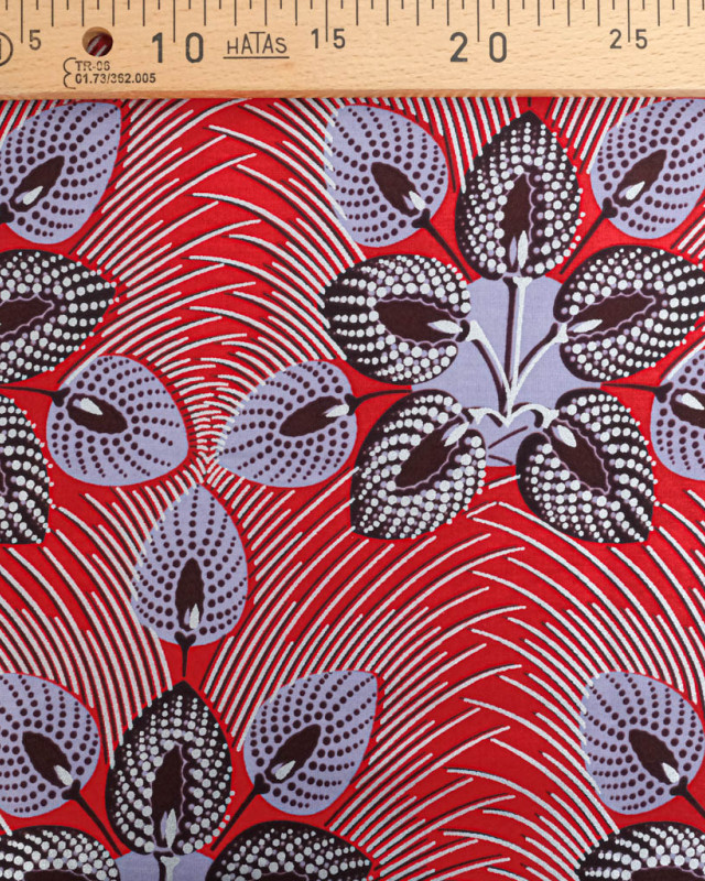 Tissu Wax Rouge Motif Parme Lurex - Mercerine