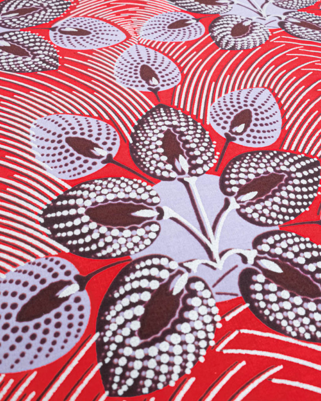 Tissu Wax Rouge Motif Parme Lurex - Mercerine