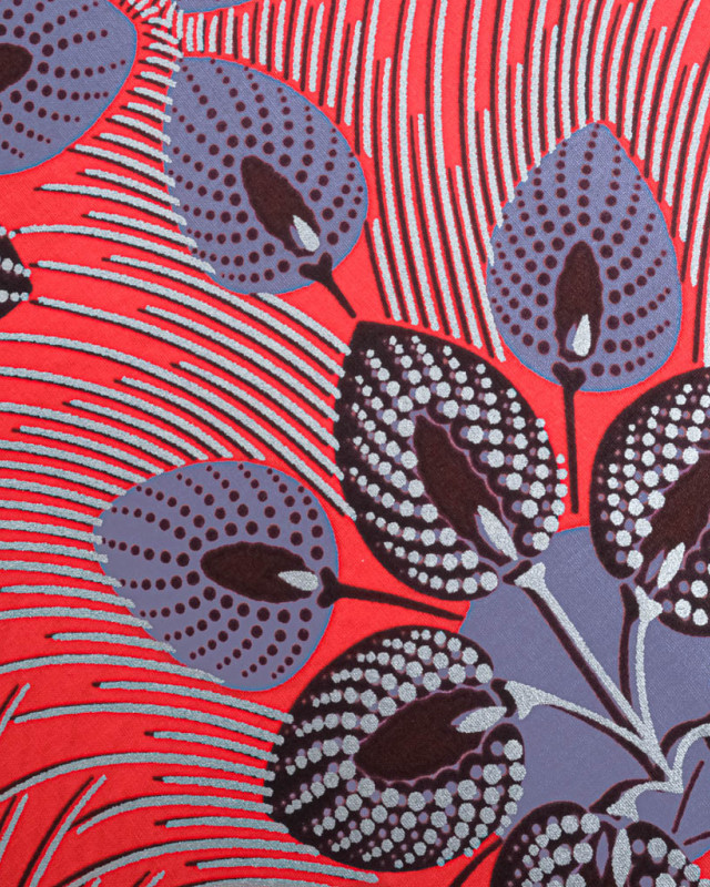 Tissu Wax Rouge Motif Parme Lurex - Mercerine