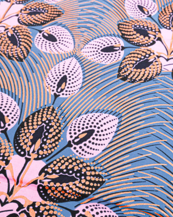 Tissu Wax Gris Rose Motif Orange Lurex - Mercerine