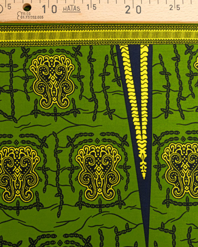 Tissu Wax Vert Motif Jaune - Mercerine