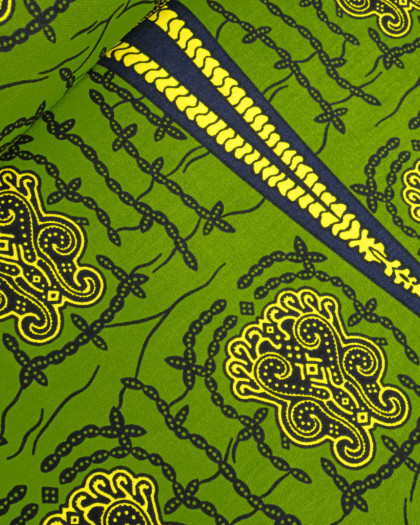 Tissu Wax Vert Motif Jaune - Mercerine