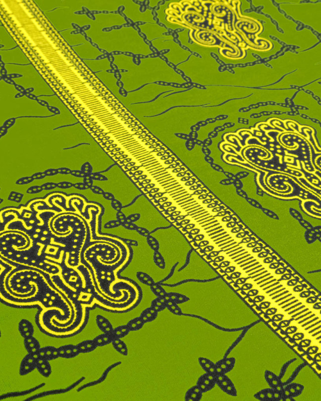 Tissu Wax Vert Motif Jaune - Mercerine