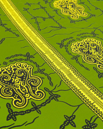 Tissu Wax Vert Motif Jaune - Mercerine