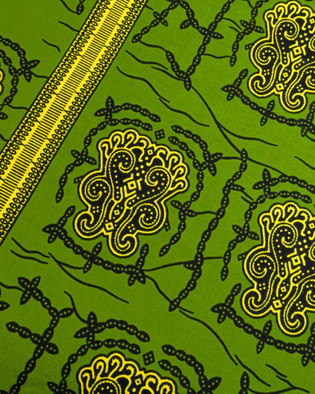 Tissu Wax Vert Motif Jaune - Mercerine