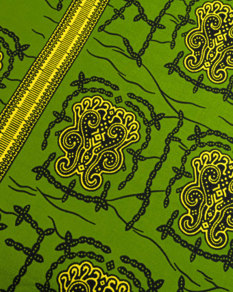 Tissu Wax Vert Motif Jaune - Mercerine