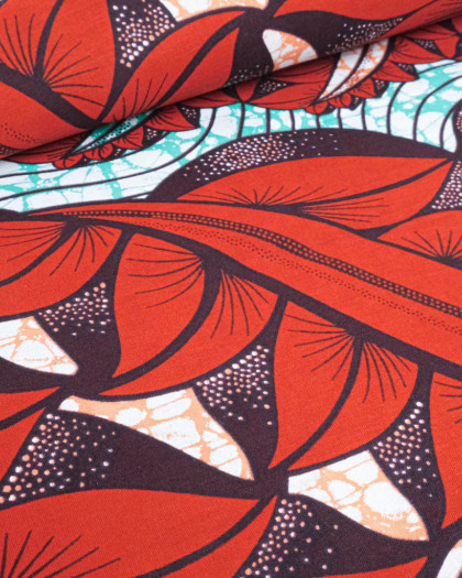 Tissu Wax Vert Menthe Motif Rouge