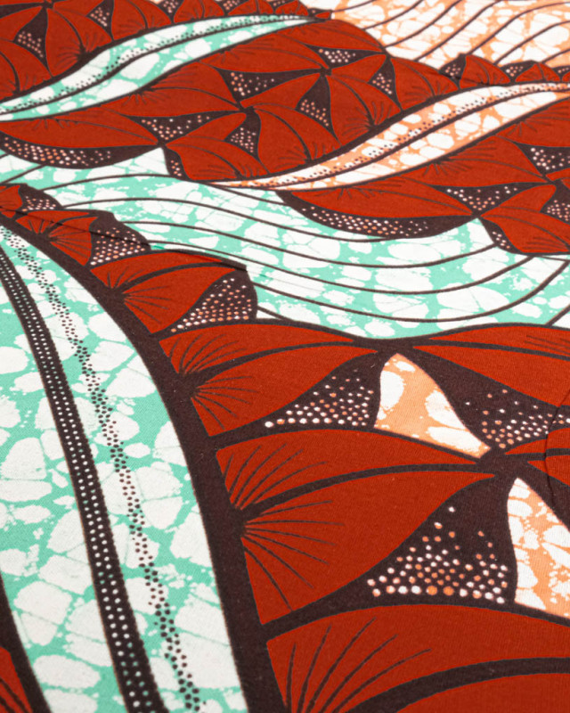 Tissu Wax Vert Menthe Motif Rouge - Mercerine