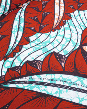 Tissu Wax Vert Menthe Motif Rouge - Mercerine