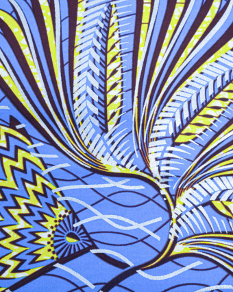 Tissu Wax Bleu Motif Jaune Argent Lurex - Mercerine