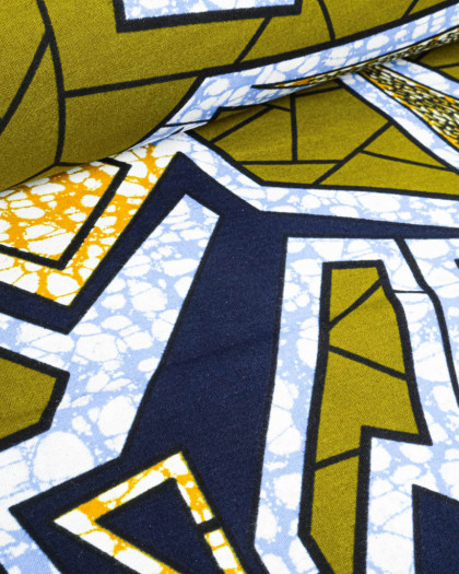 Tissu Wax Vert Kaki Motif Bleu - Mercerine