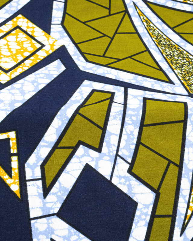 Tissu Wax Vert Kaki Motif Bleu - Mercerine