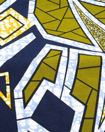 Tissu Wax Vert Kaki Motif Bleu - Mercerine