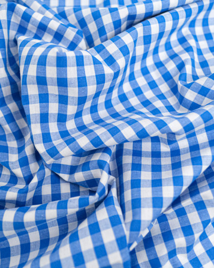 Tissu Coton Vichy Bleu Jean Moyens Carreaux