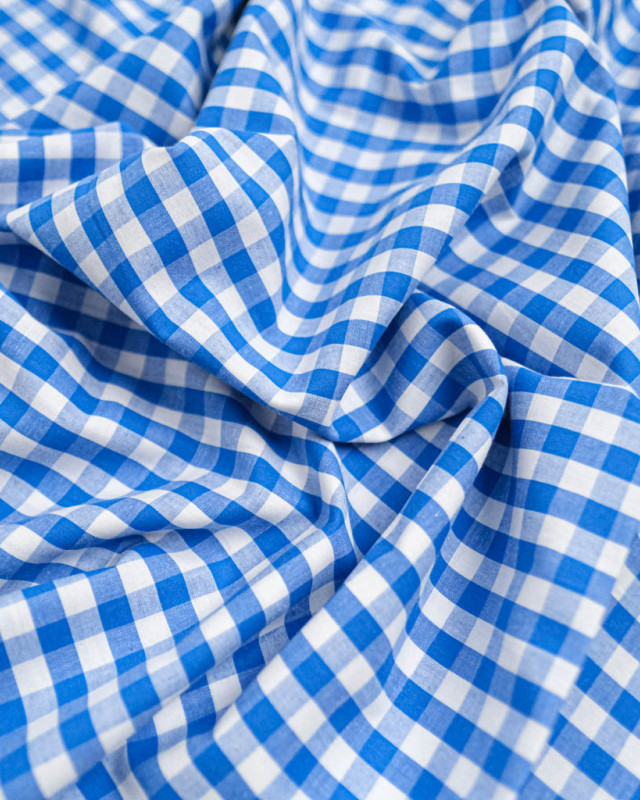 Tissu Coton Vichy Bleu Jean Moyens Carreaux - Mercerine