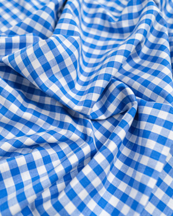 Tissu Coton Vichy Bleu Jean Moyens Carreaux - Mercerine