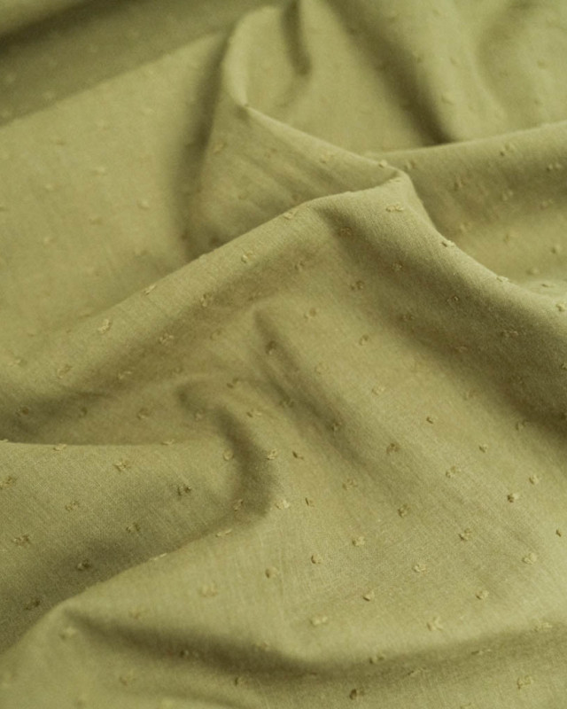 Voile de Coton Plumetis Kaki  - Mercerine