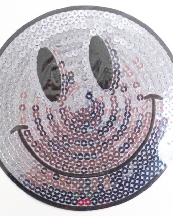 Badge thermocollant Smiley XXL sequins argent - Mercerine