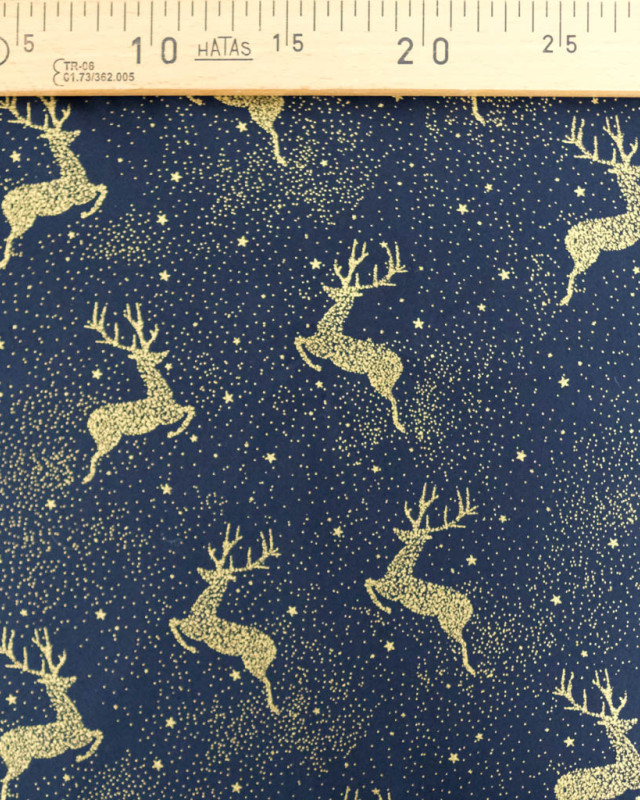 Tissu Coton Noël Marine Jolis Rennes Dorés - Mercerine