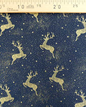 Tissu Coton Noël Marine Jolis Rennes Dorés - Mercerine