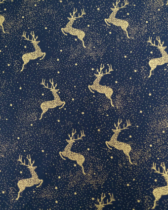 Tissu Coton Noël Marine Jolis Rennes Dorés - Mercerine