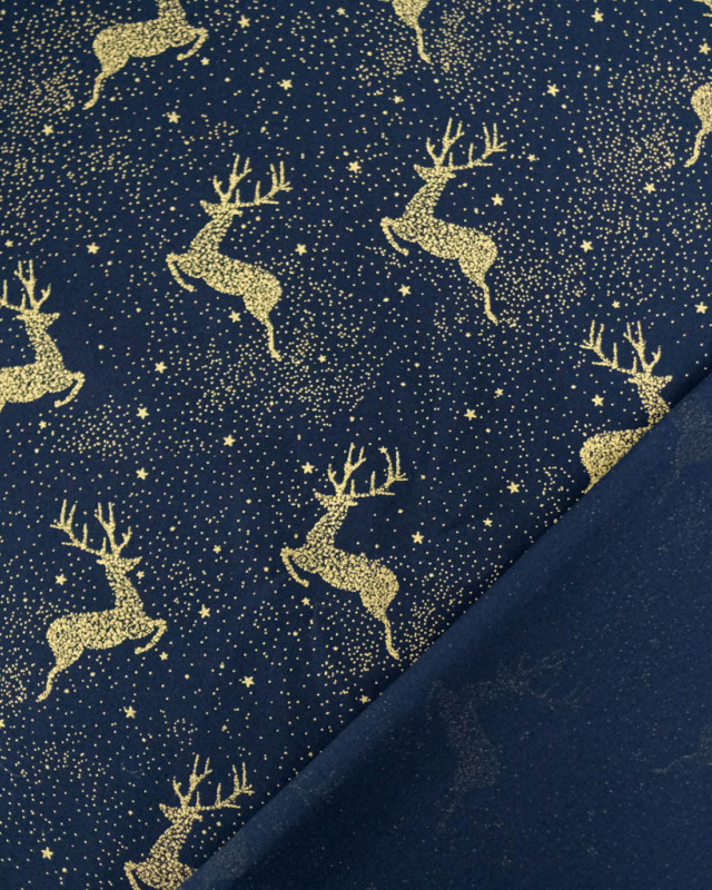 Tissu Coton Noël Marine Jolis Rennes Dorés - Mercerine