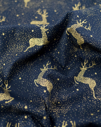 Tissu Coton Noël Marine Jolis Rennes Dorés - Mercerine