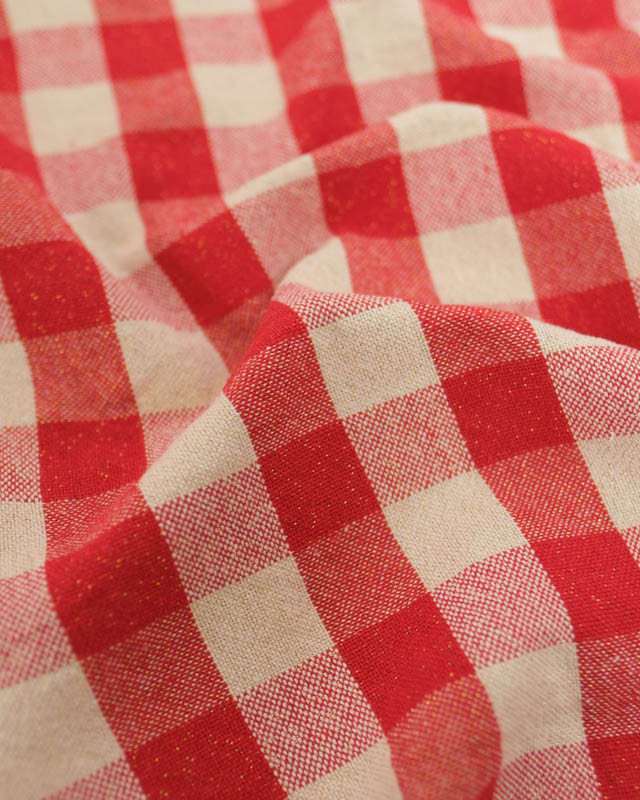 Coton Epais Tissé à Carreaux Rouge Lurex Doré - Mercerine