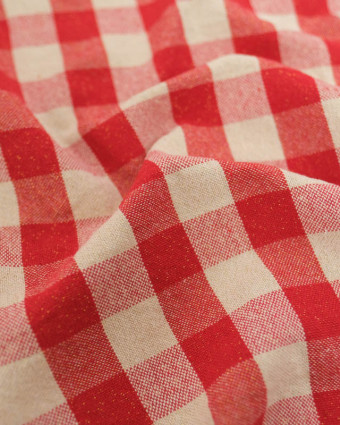 Coton Epais Tissé à Carreaux Rouge Lurex Doré - Mercerine