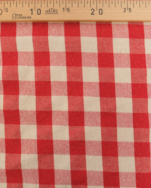 Coton Epais Tissé à Carreaux Rouge Lurex Doré - Mercerine