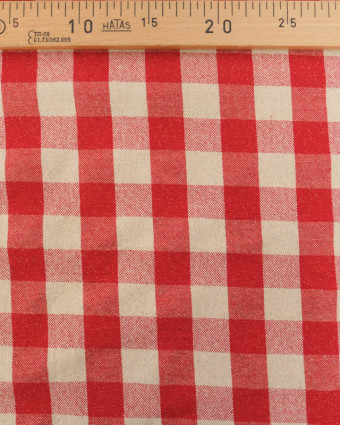 Coton Epais Tissé à Carreaux Rouge Lurex Doré - Mercerine