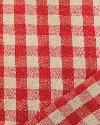 Coton Epais Tissé à Carreaux Rouge Lurex Doré - Mercerine