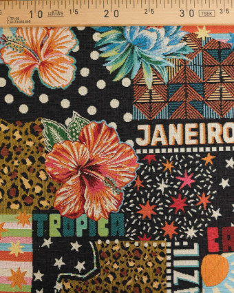 Tissu Jacquard Allover Bossa Nova Noir Multicolore - Mercerine