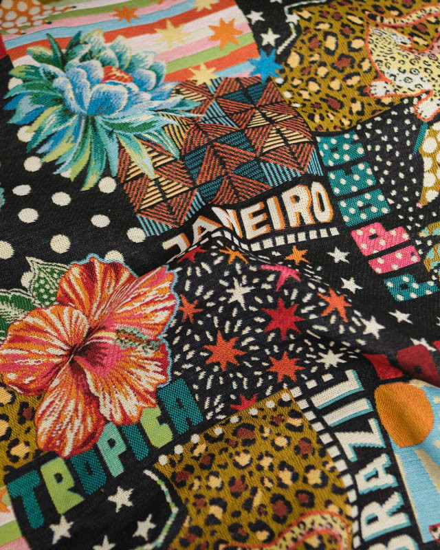Tissu Jacquard Allover Bossa Nova Noir Multicolore - Mercerine