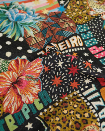 Tissu Jacquard Allover Bossa Nova Noir Multicolore - Mercerine