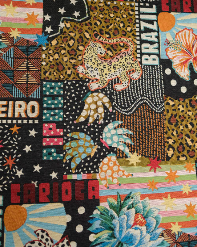 Tissu Jacquard Allover Bossa Nova Noir Multicolore - Mercerine