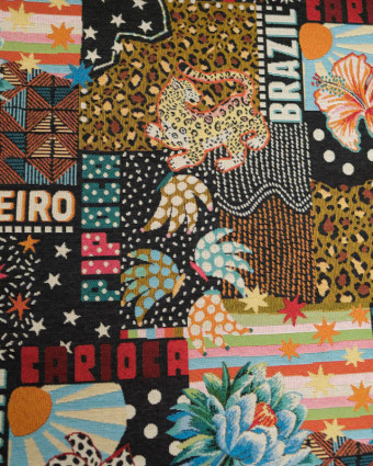 Tissu Jacquard Allover Bossa Nova Noir Multicolore - Mercerine