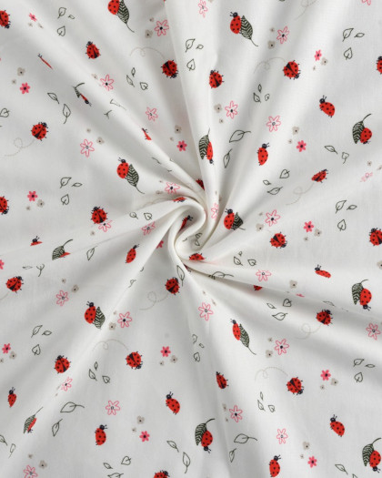 Tissu Jersey Imprimé Ecru Petite Coccinelle - Mercerine